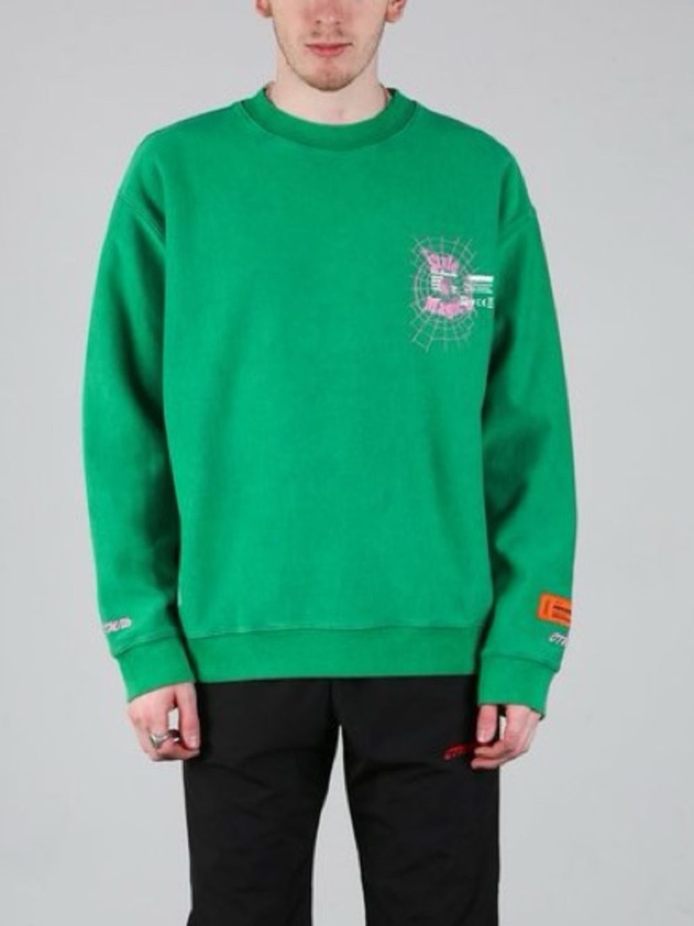 Heron Preston Style Magic Spiderweb Graphic Crewneck Sweatshirt Green L - Picture 13 of 13